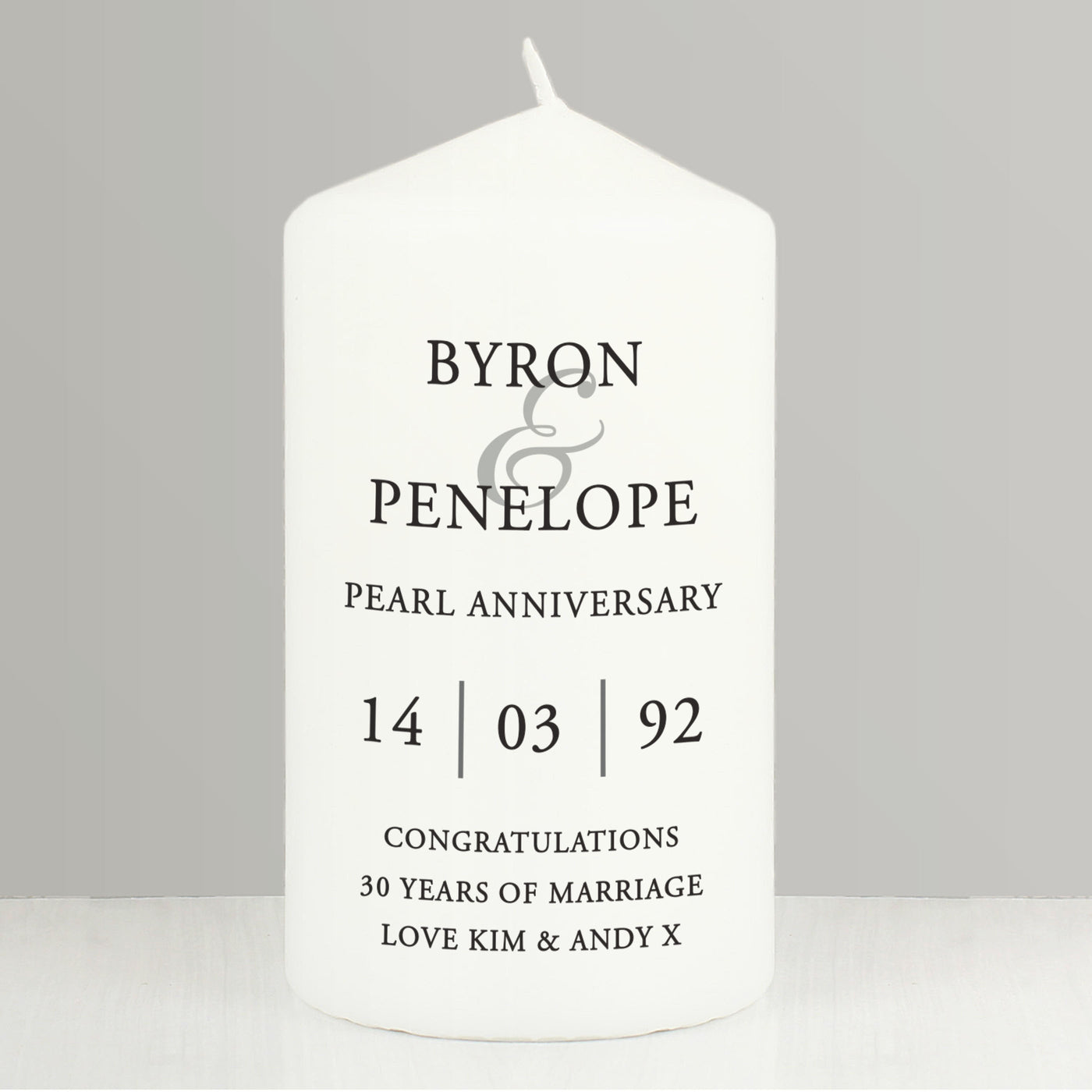 Personalised Couples Wax Pillar Candle