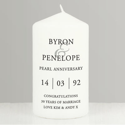 Personalised Couples Wax Pillar Candle