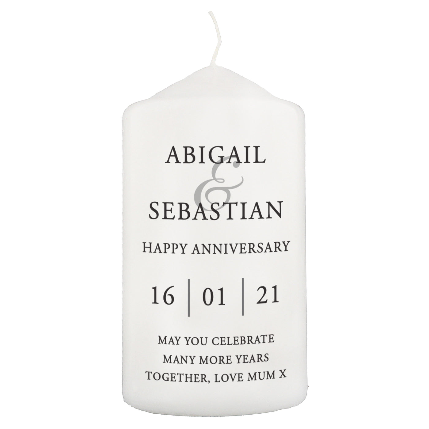 Personalised Couples Wax Pillar Candle