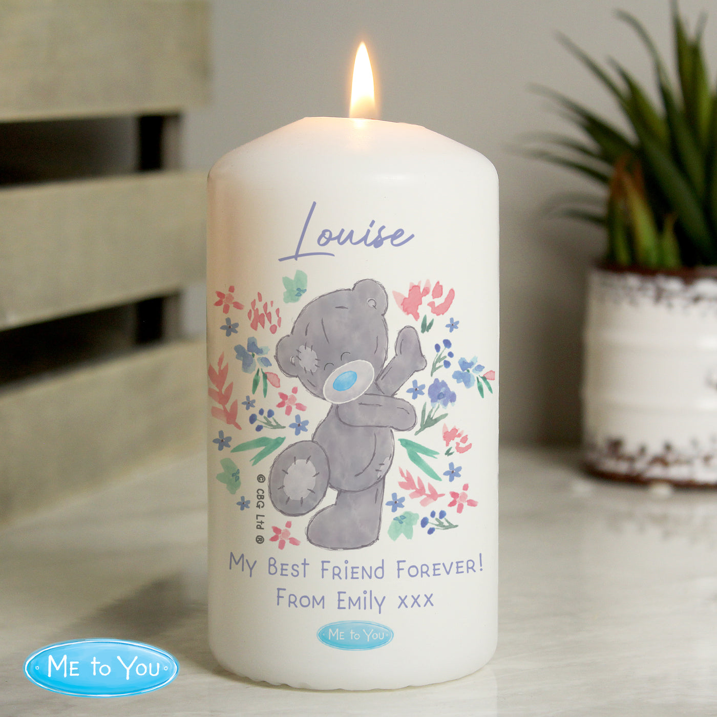 Personalised Me To You Floral Wax Pillar Candle