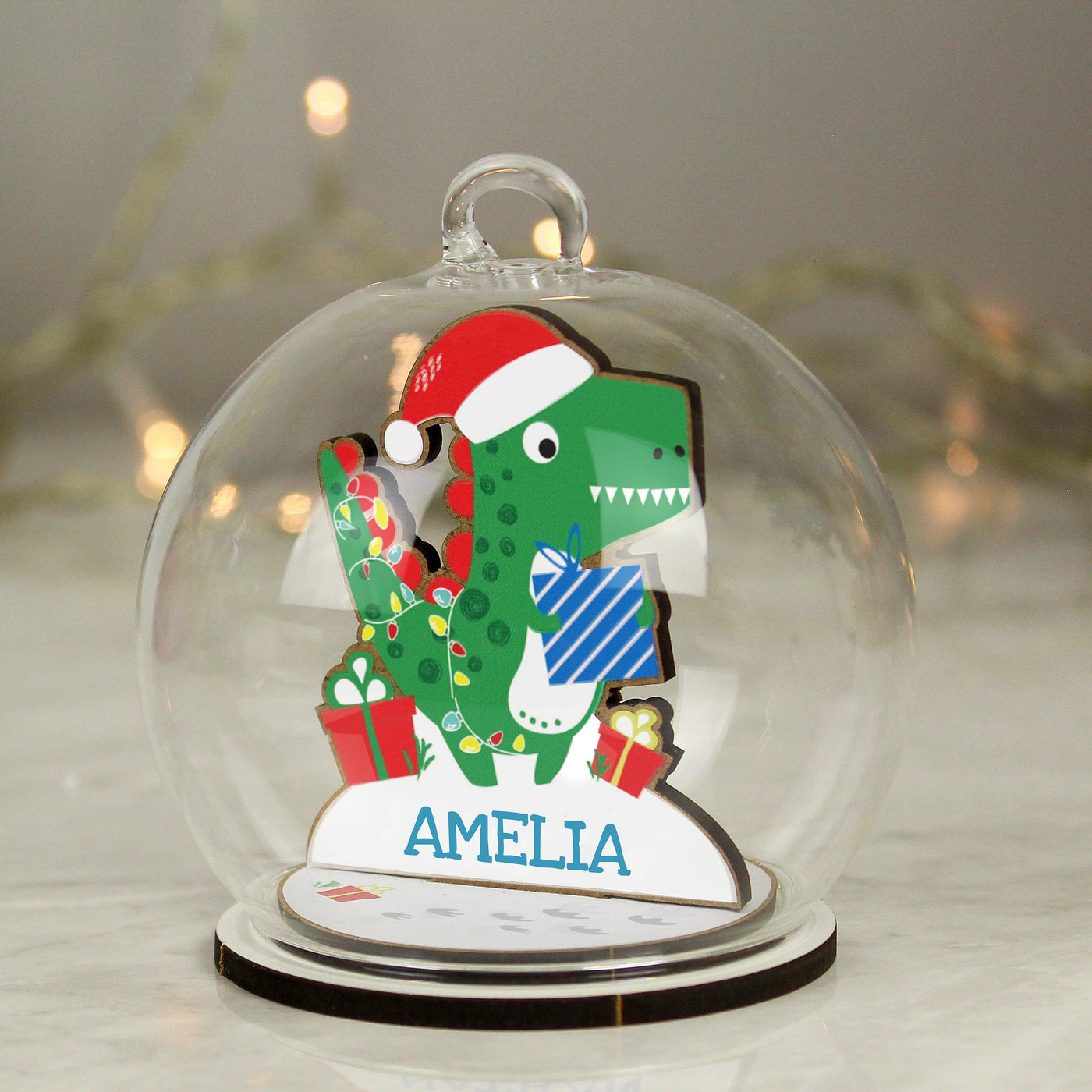 Personalised Wooden Dinosaur Glass Bauble - Shop Personalised Gifts