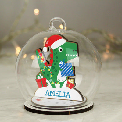 Personalised Wooden Dinosaur Glass Bauble - Shop Personalised Gifts