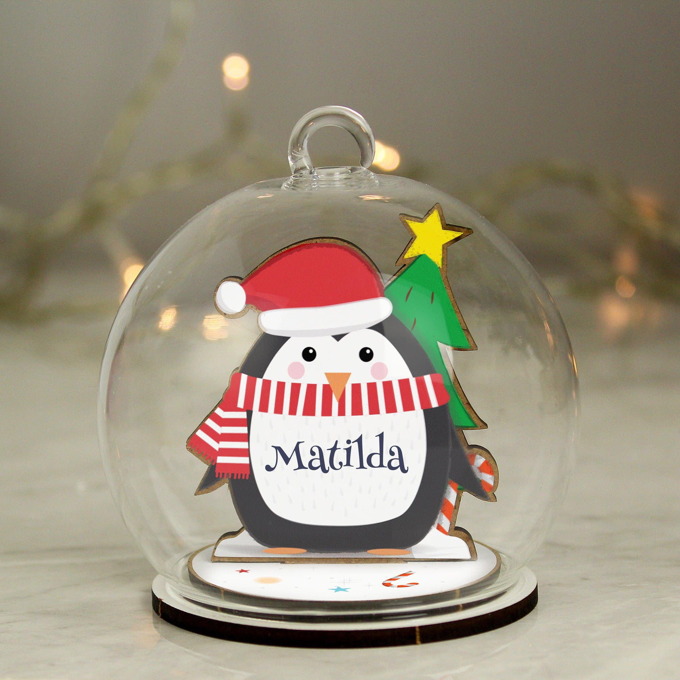 Personalised Wooden Penguin Glass Bauble - Shop Personalised Gifts