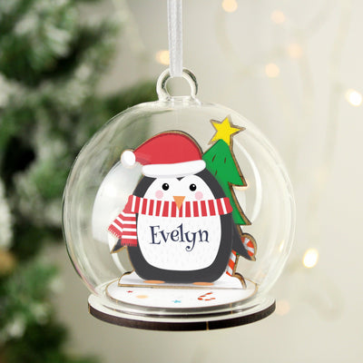Personalised Wooden Penguin Glass Bauble - Shop Personalised Gifts