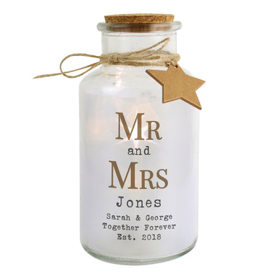 Personalised Mr & Mrs LED Glass Jar - Shop Personalised Gifts
