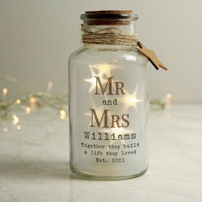 Personalised Mr & Mrs LED Glass Jar - Shop Personalised Gifts