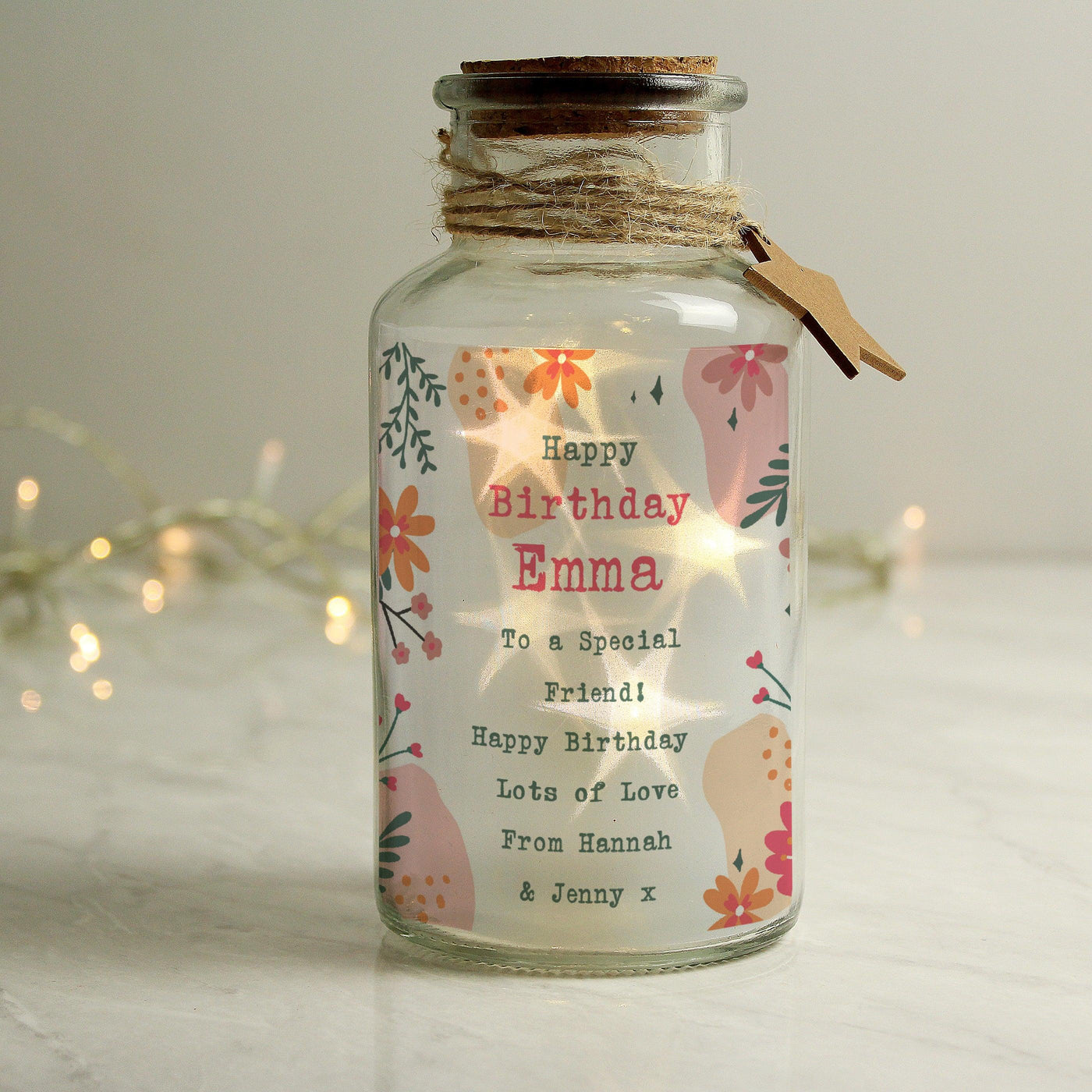 Personalised Floral LED Glass Jar - Shop Personalised Gifts