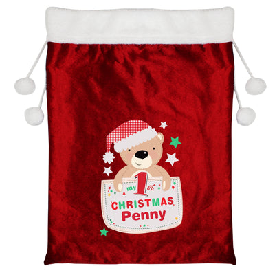 Personalised Pocket Teddy My 1st Christmas Luxury Pom Pom Sack - Shop Personalised Gifts