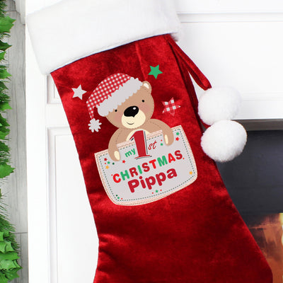 Personalised Pocket Teddy My 1st Christmas Luxury Stocking - Shop Personalised Gifts