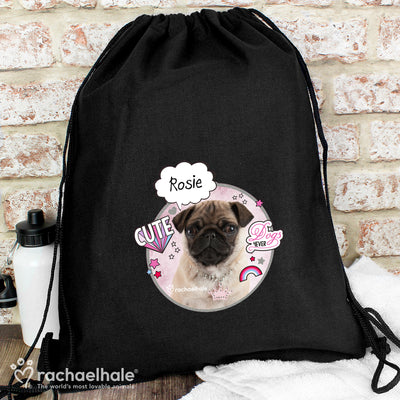 Personalised Rachael Hale Doodle Pug Black Swim & Kit Bag