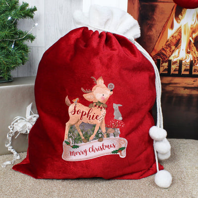 Personalised Festive Fawn Luxury Pom Pom Sack for Christmas - Shop Personalised Gifts