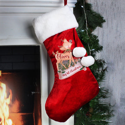 Personalised 1st Christmas Festive Fawn Luxury Stocking - Shop Personalised Gifts