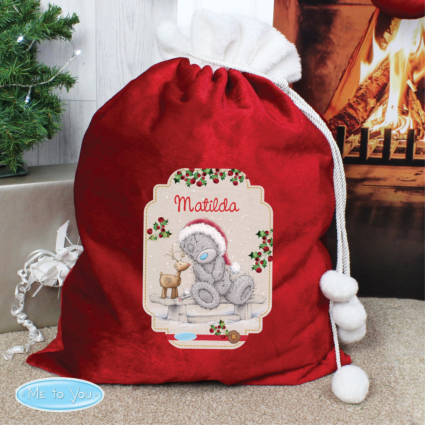 Personalised Me to You Reindeer Luxury Pom Pom Sack for Christmas - Shop Personalised Gifts
