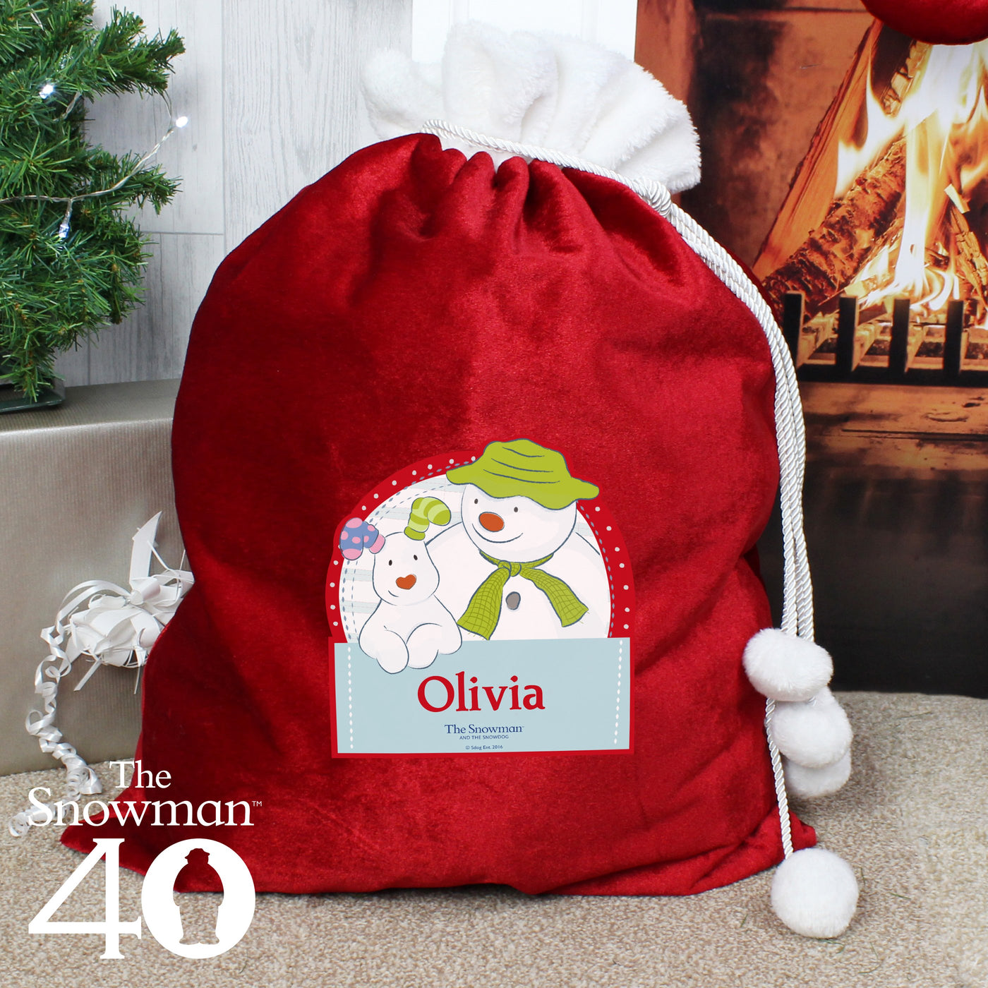 Personalised The Snowman and the Snowdog Christmas Luxury Pom Pom Sack - Shop Personalised Gifts
