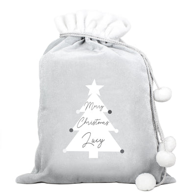 Personalised Christmas Tree Luxury Silver Grey Pom Pom Sack - Shop Personalised Gifts