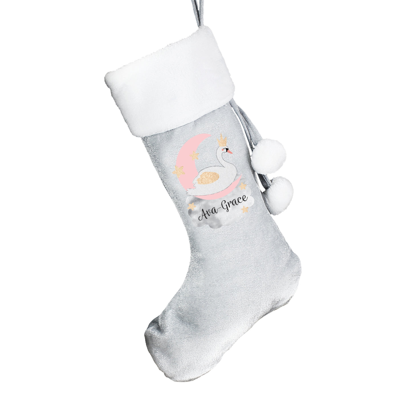 Personalised Swan Lake Luxury Silver Grey Christmas Stocking - Shop Personalised Gifts