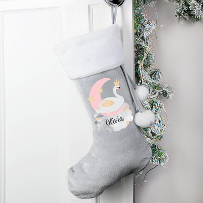 Personalised Swan Lake Luxury Silver Grey Christmas Stocking - Shop Personalised Gifts