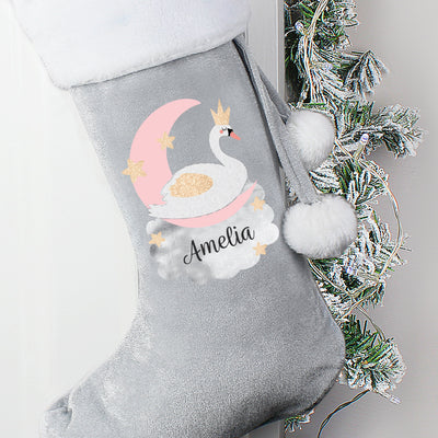 Personalised Swan Lake Luxury Silver Grey Christmas Stocking - Shop Personalised Gifts