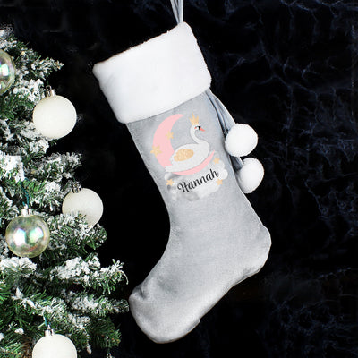 Personalised Swan Lake Luxury Silver Grey Christmas Stocking - Shop Personalised Gifts