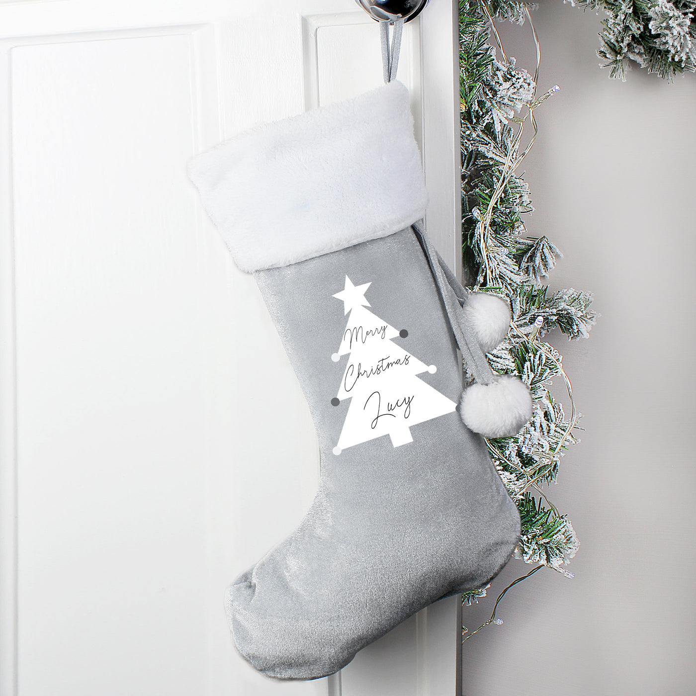 Personalised Christmas Tree Luxury Silver Grey Stocking - Shop Personalised Gifts