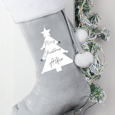 Personalised Christmas Tree Luxury Silver Grey Stocking - Shop Personalised Gifts