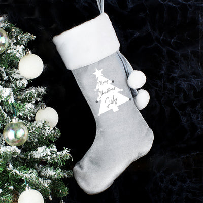 Personalised Christmas Tree Luxury Silver Grey Stocking - Shop Personalised Gifts