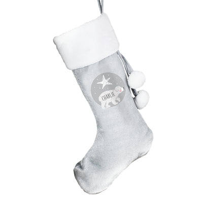 Personalised Baby Polar Bear Luxury Silver Grey Stocking