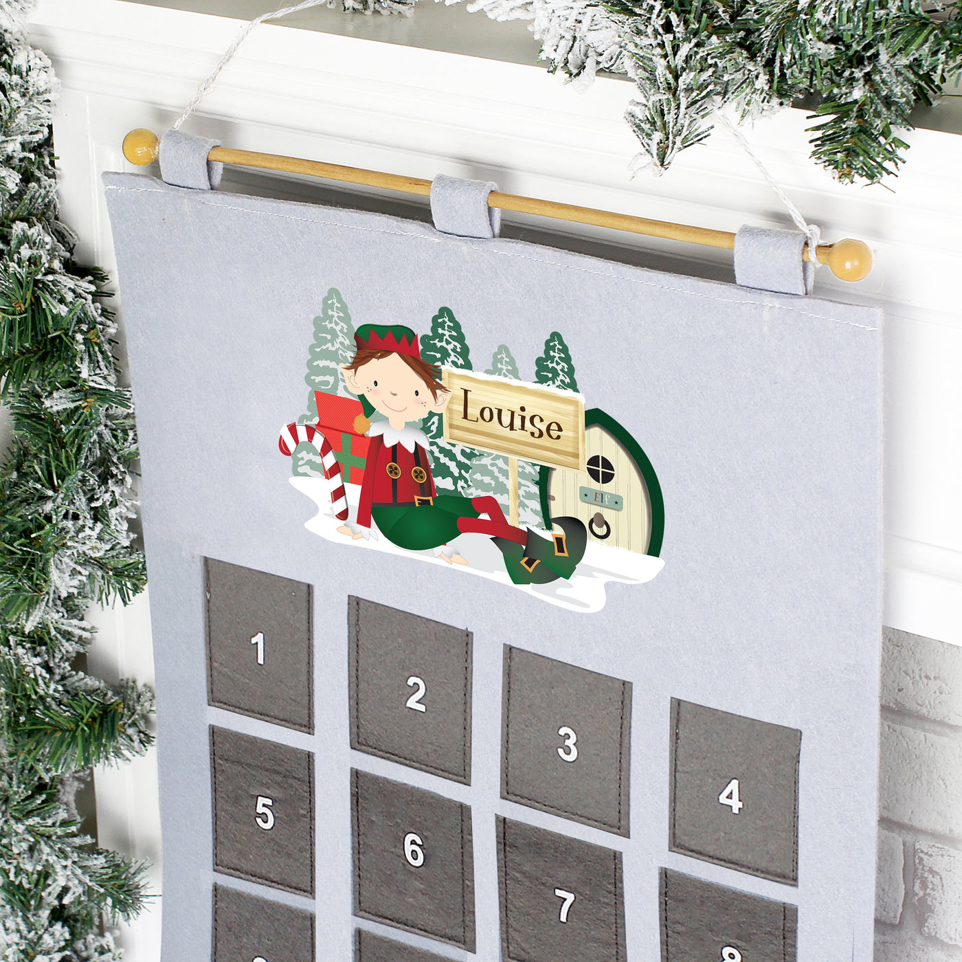 Personalised Felt Elf Advent Calendar In Silver Grey - Shop Personalised Gifts