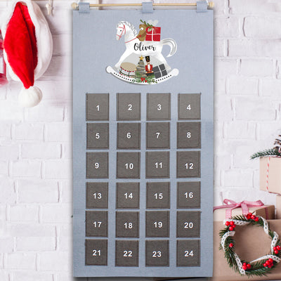 Personalised Felt Rocking Horse Advent Calendar In Silver Grey - Shop Personalised Gifts