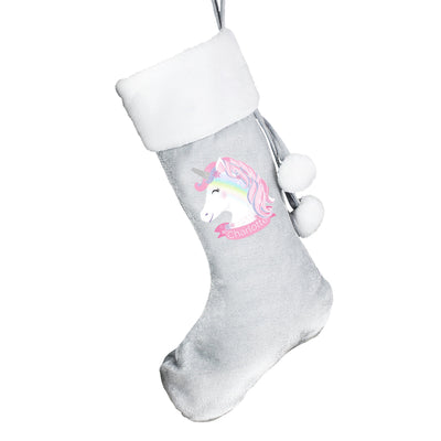 Personalised Unicorn Luxury Silver Grey Stocking - Shop Personalised Gifts