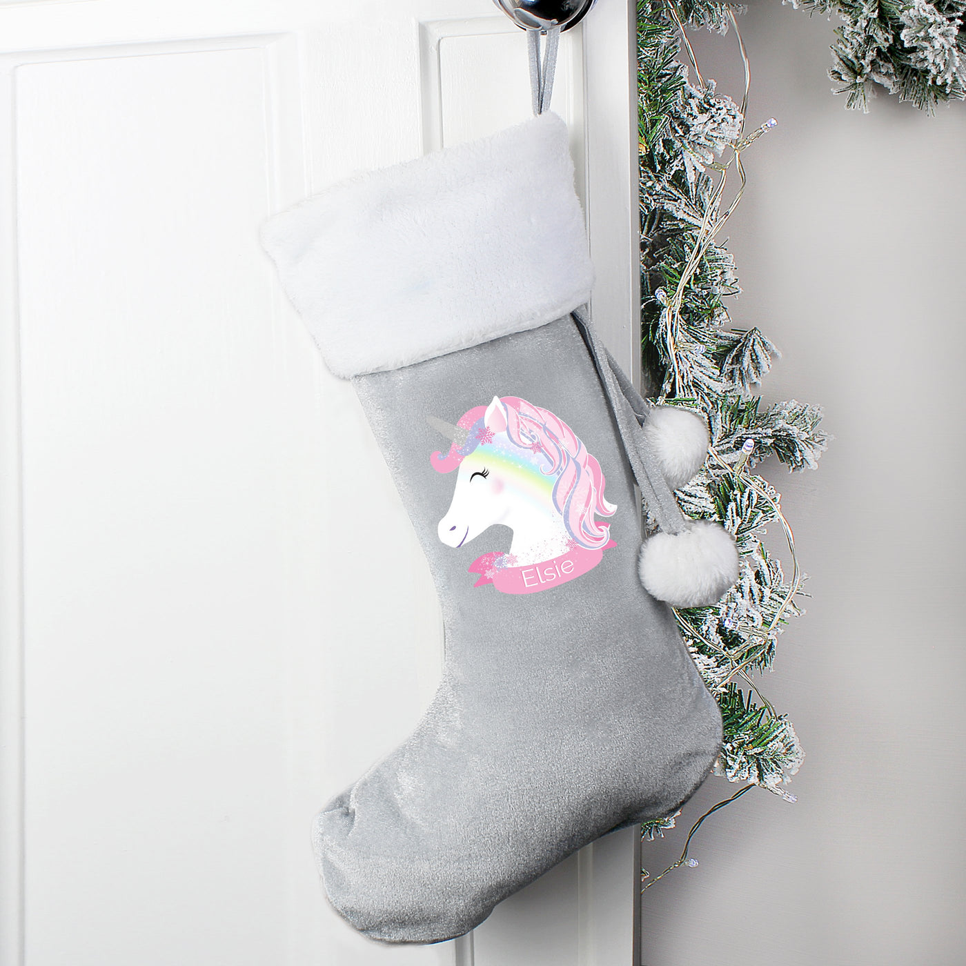 Personalised Unicorn Luxury Silver Grey Stocking - Shop Personalised Gifts