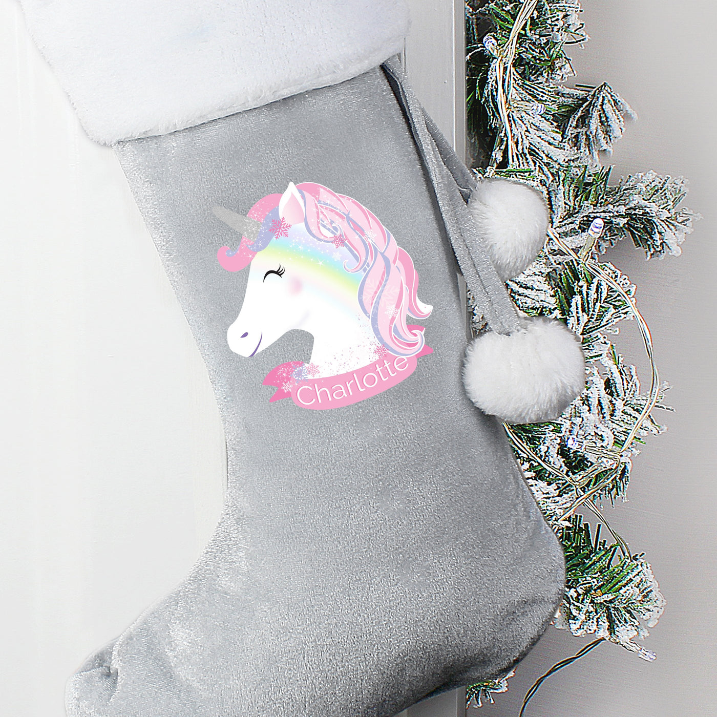 Personalised Unicorn Luxury Silver Grey Stocking - Shop Personalised Gifts