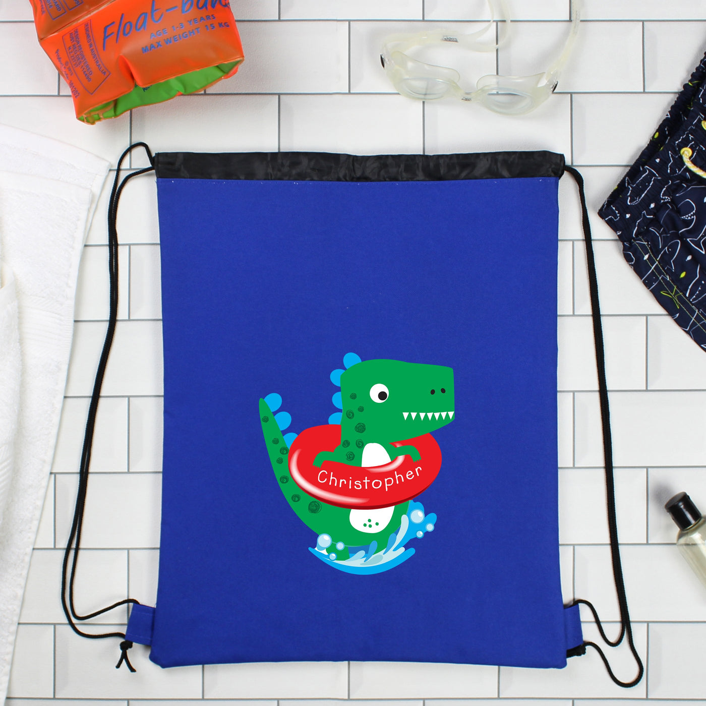 Personalised Dinosaur Blue Swim & Kit Bag - Shop Personalised Gifts