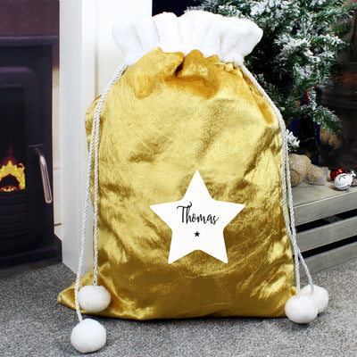 Personalised Star Gold Luxury Pom Pom Sack - Shop Personalised Gifts