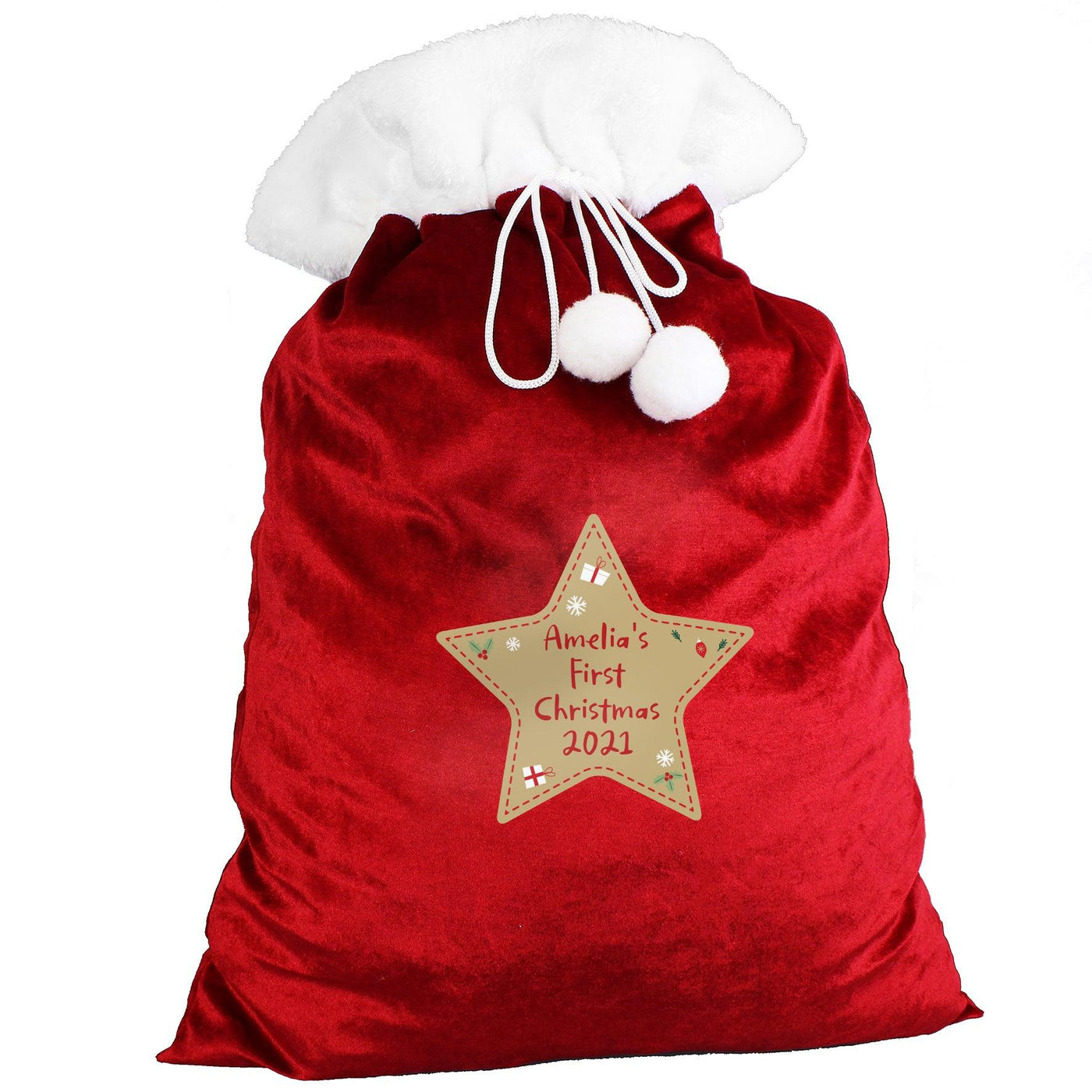 Personalised Free Text Star Luxury Pom Pom Red Sack - Shop Personalised Gifts