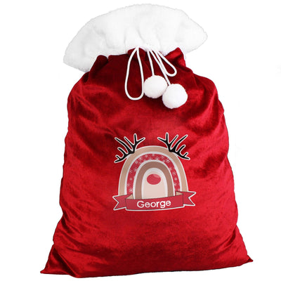 Personalised Rainbow Reindeer Luxury Pom Pom Red Sack - Shop Personalised Gifts