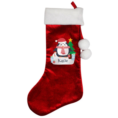 Personalised Christmas Penguin Red Stocking - Shop Personalised Gifts