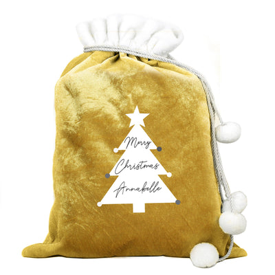 Personalised Christmas Tree Luxury Pom Pom Gold Sack - Shop Personalised Gifts