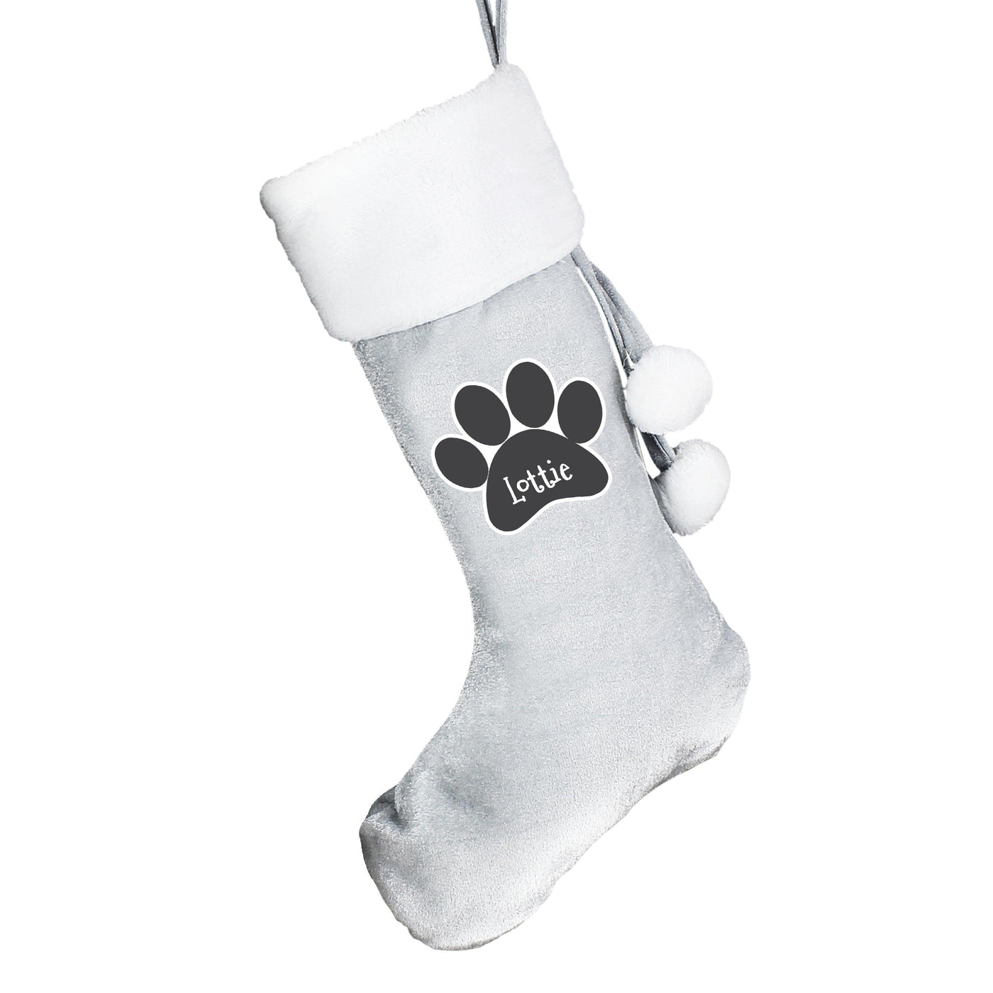 Personalised Paw Print Silver Grey Stocking - Shop Personalised Gifts