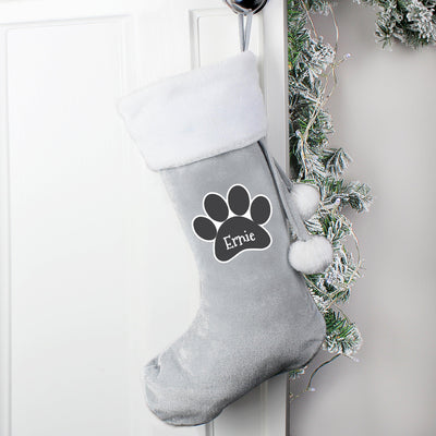 Personalised Paw Print Silver Grey Stocking - Shop Personalised Gifts