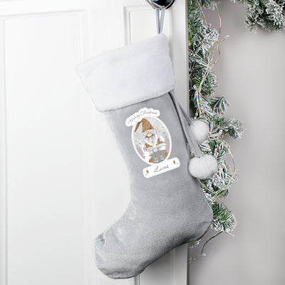 Personalised Christmas Gonk Only Silver Grey Stocking