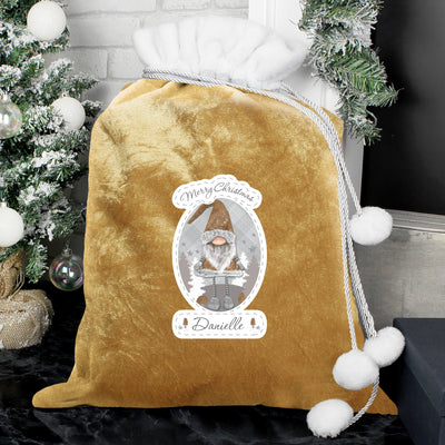 Personalised Christmas Gonk Luxury Gold Pom Pom Sack