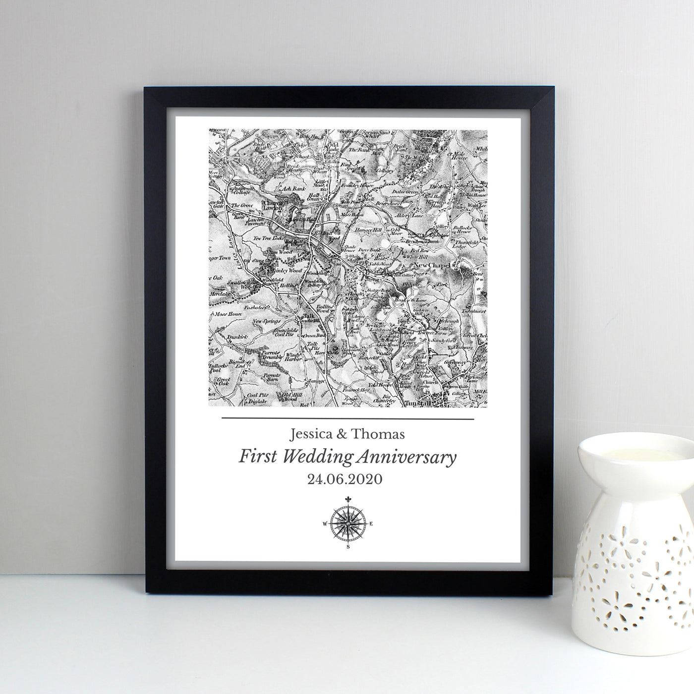 Personalised 1805 - 1874 Old Series Map Compass Black Framed Print - Shop Personalised Gifts