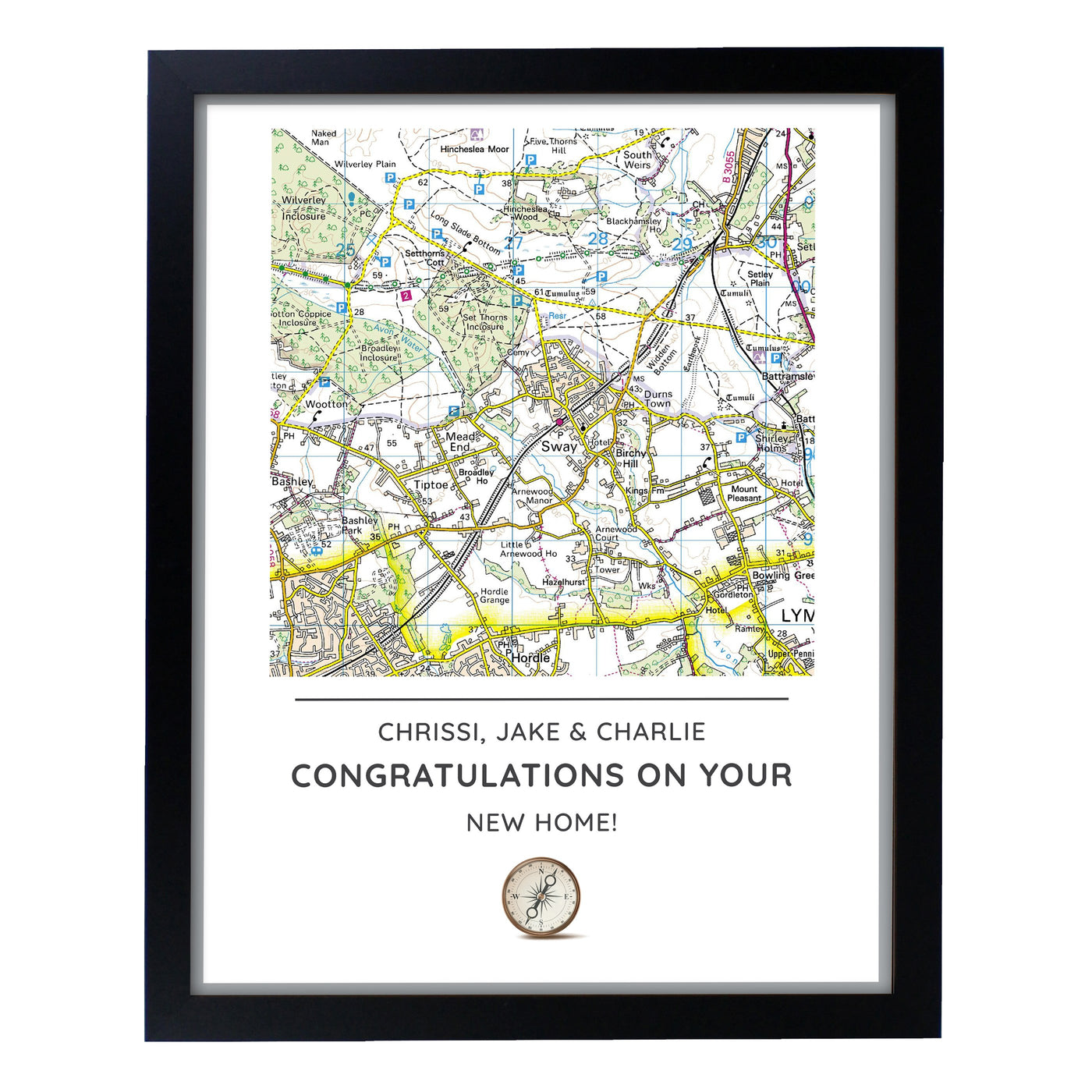 Personalised Present Day Map Compass Black Framed Print - Shop Personalised Gifts