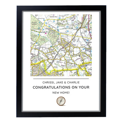 Personalised Present Day Map Compass Black Framed Print - Shop Personalised Gifts