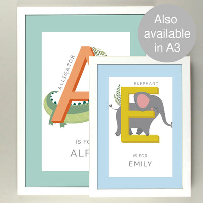 Personalised Animal Alphabet A4 White Framed Print - Shop Personalised Gifts