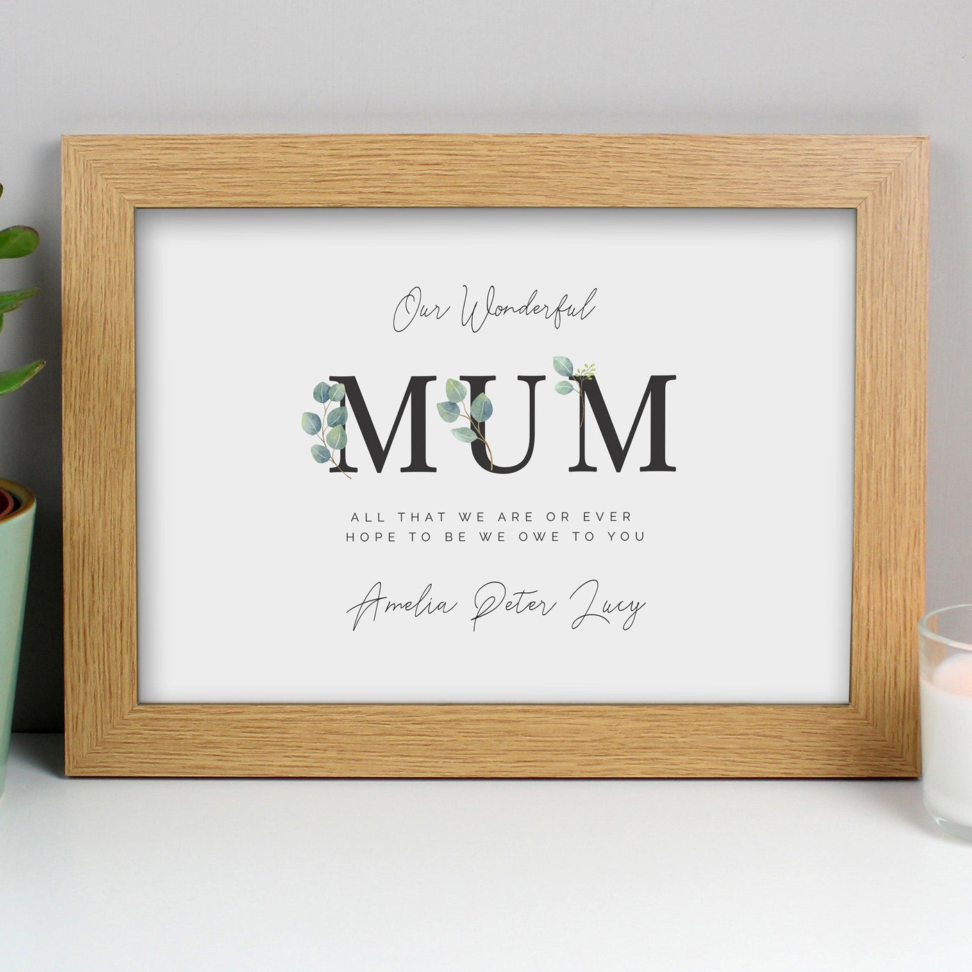 Personalised Botanical Mum A4 Oak Framed Print - Shop Personalised Gifts
