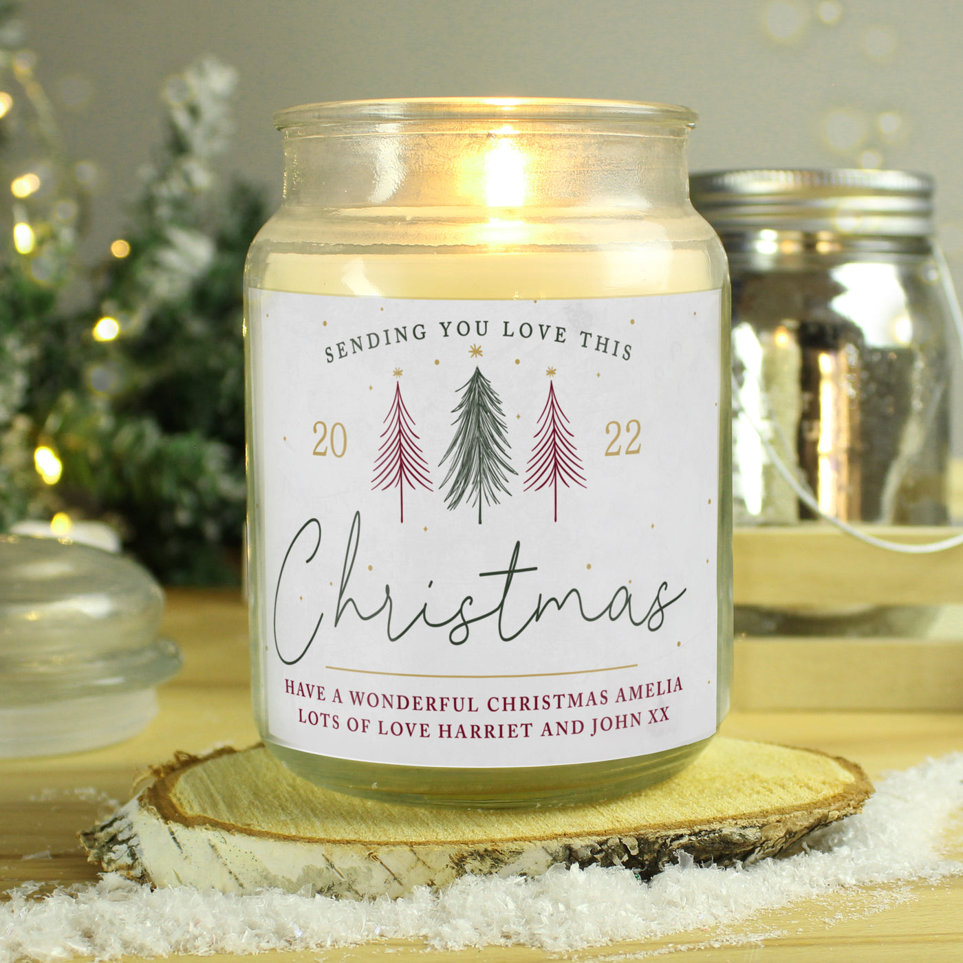 Personalised Sending You Love Christmas Large Scented Jar Wax Candle