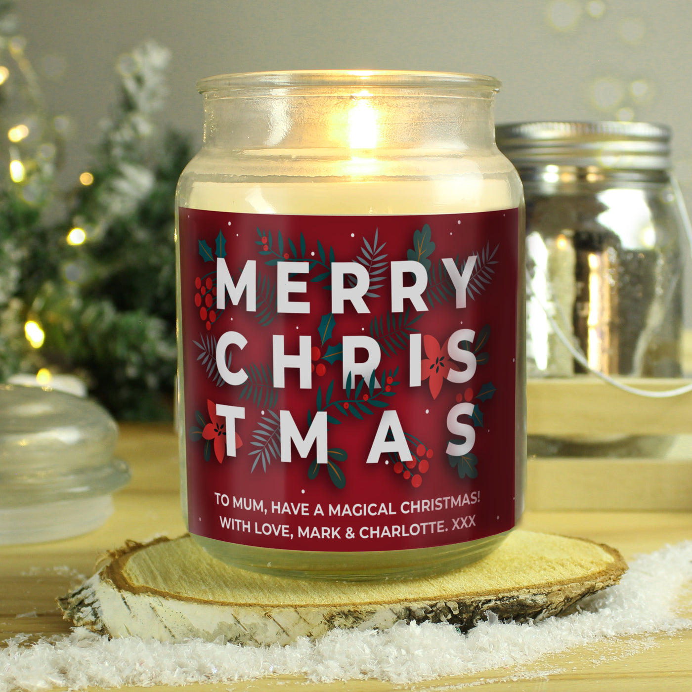 Personalised Christmas Large Scented Jar Wax Candle