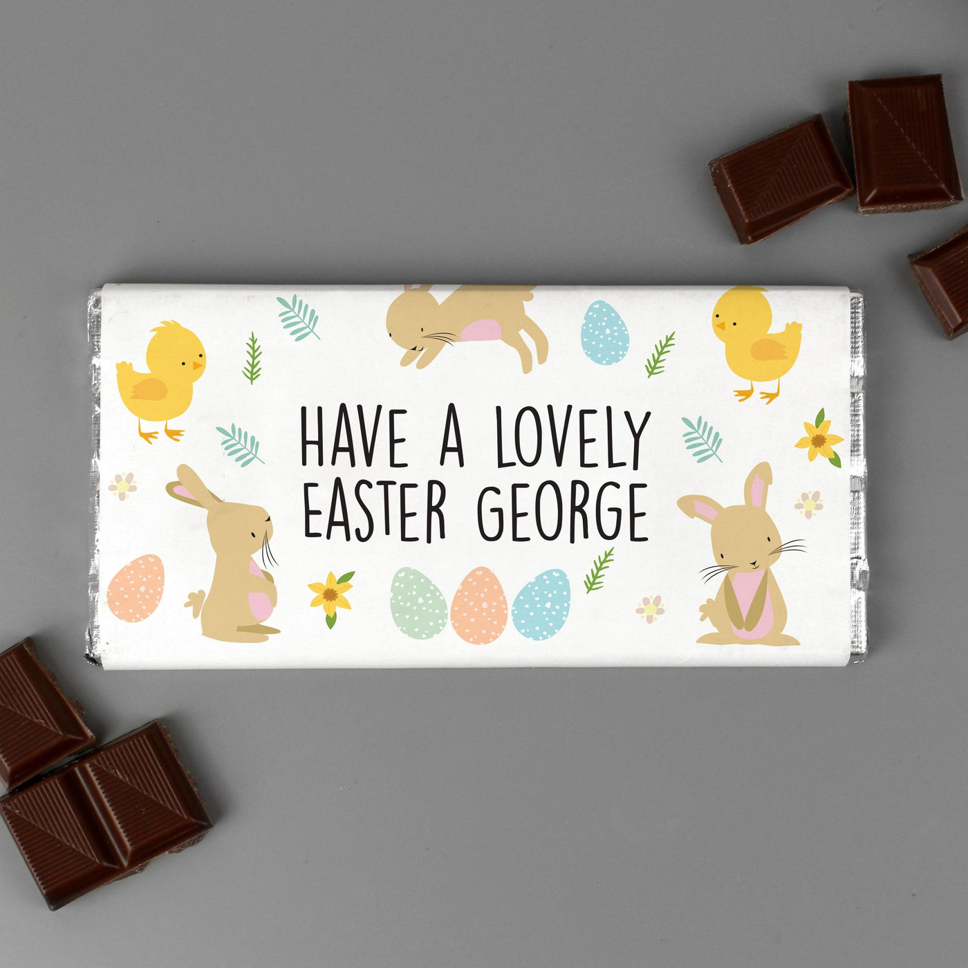 Personalised Easter Bunny & Chick Milk Chocolate Bar - Shop Personalised Gifts